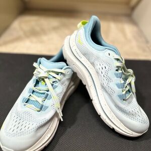 Hoka Women's Pale Blue Athletic Running Shoes with Yellow Accents